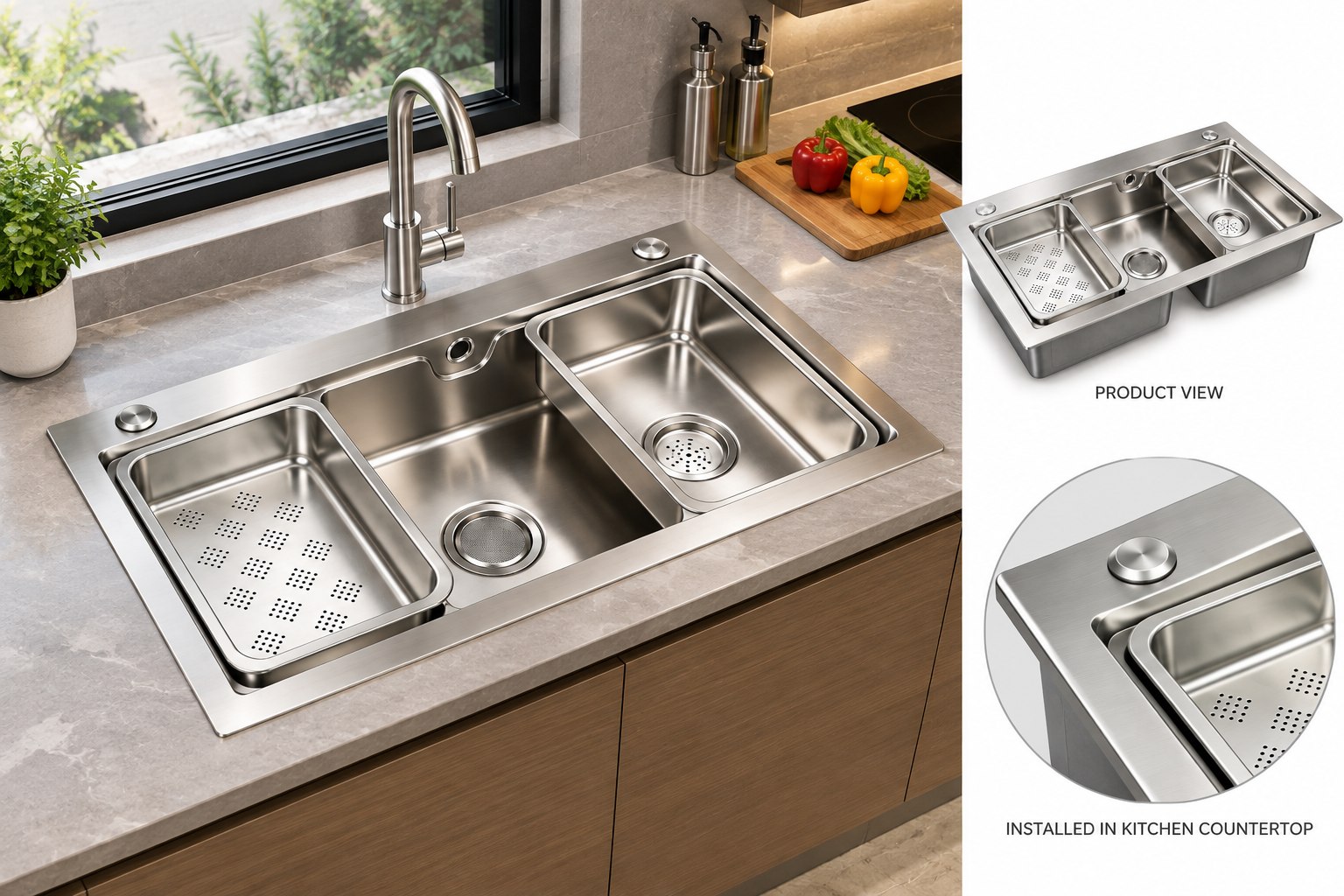 Stainless Steel Double Bowl Kitchen Sink — SUS304